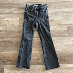 Madewell Cali Demi-Boot Jeans Womens 26 Black High Rise Cropped Flare Denim FLAW